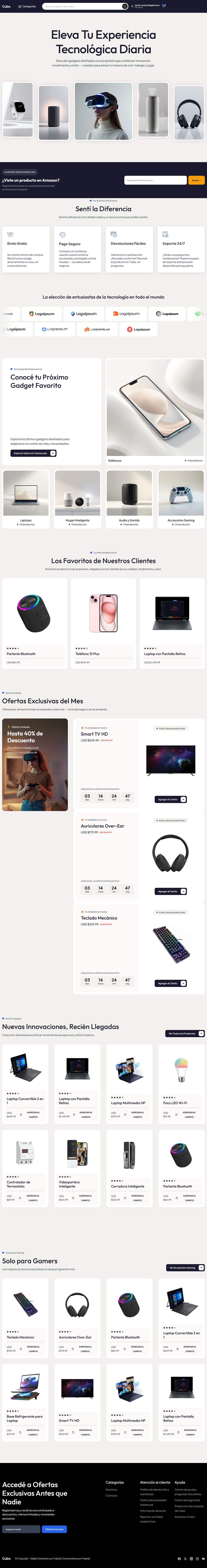Página de inicio de la tienda Cubo