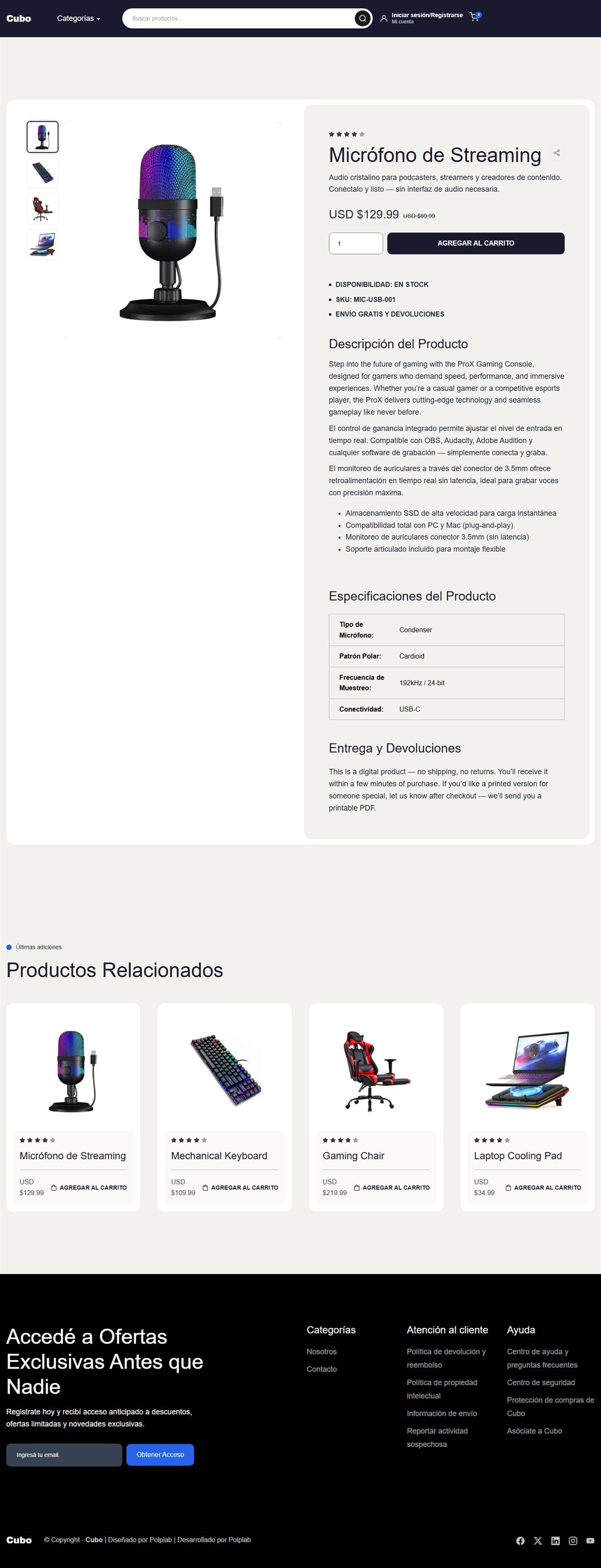 Ficha de producto en la tienda Cubo