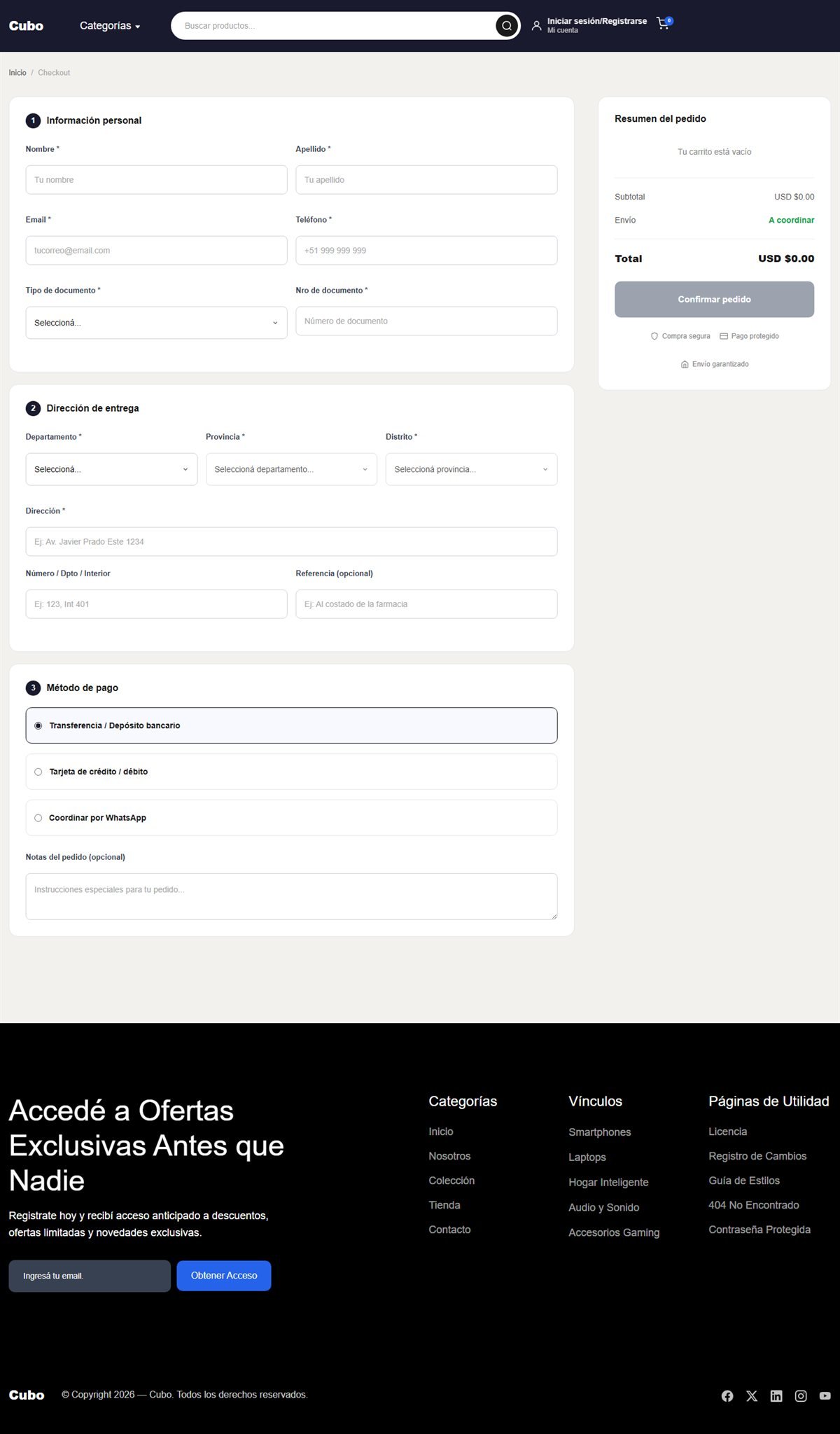 Proceso de compra de la tienda Cubo